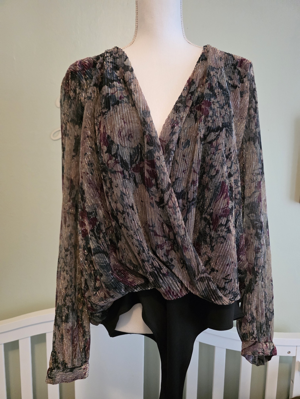 LC Lauren Conrad Metallic Floral Surplice Blouse - Purple Multi